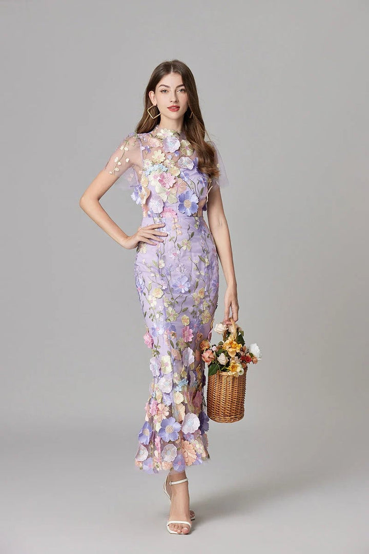 Back view of the Aurelia sheer mesh sleeveless maxi dress in dark pink