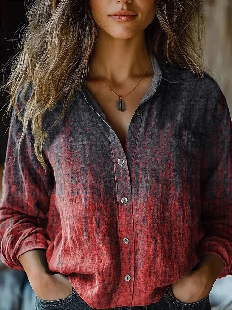 Women's floral button-down shirt in pink colorway with chest patch pocket detail