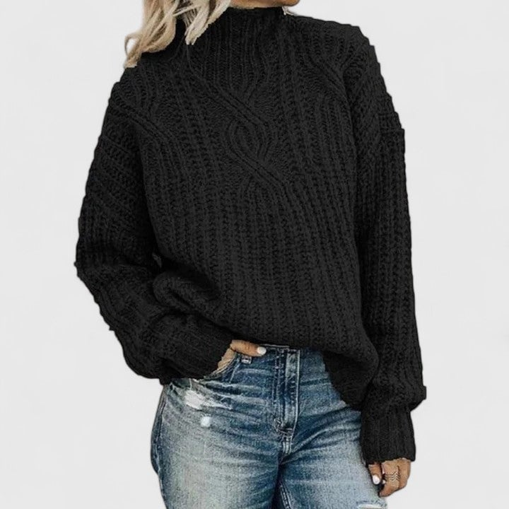 Close-up of the Avery Sophisticated Sweater showing fine stitching and elevated knit detail