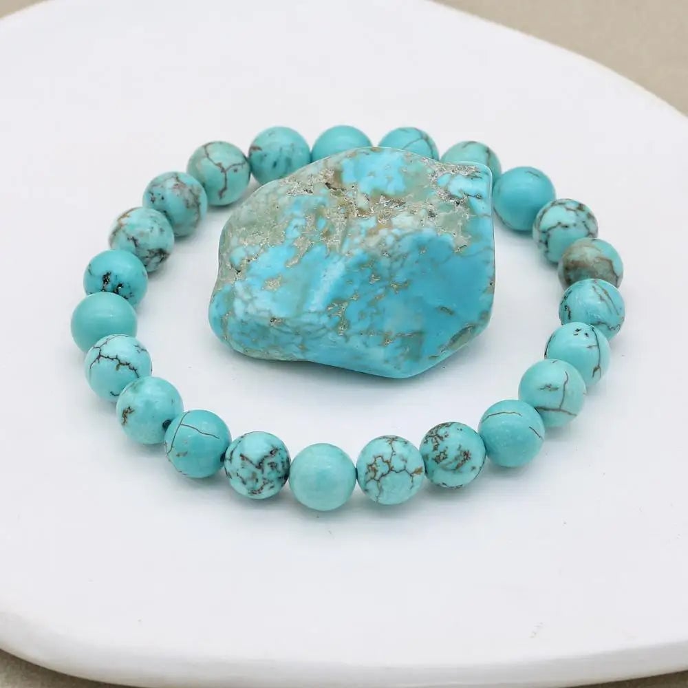 Close-up of turquoise bracelet showing rich blue-green color and texture