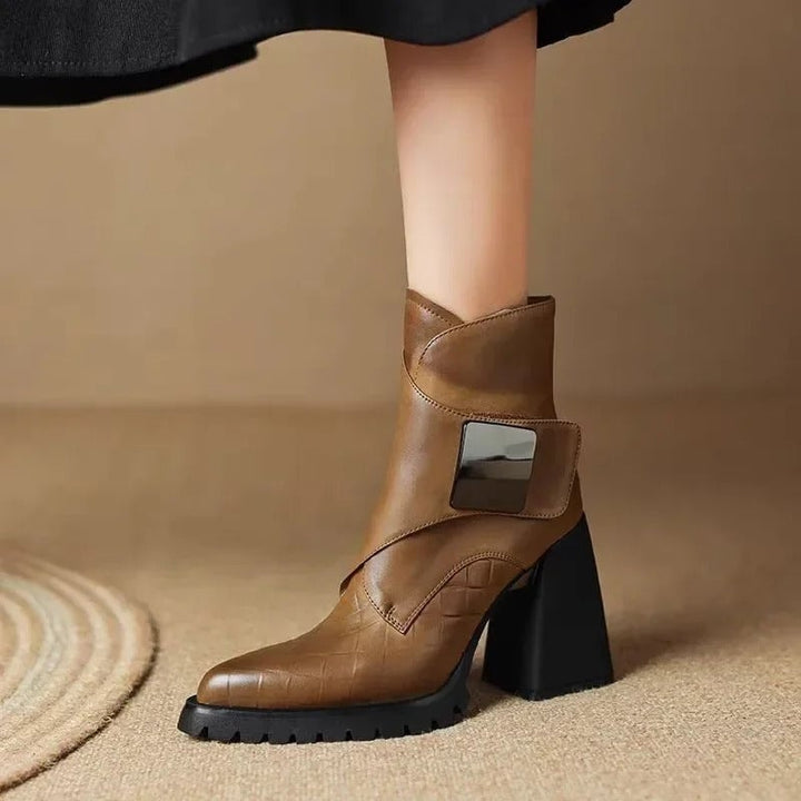 Florimay Aziel boots in khaki styled with a flowy midi skirt