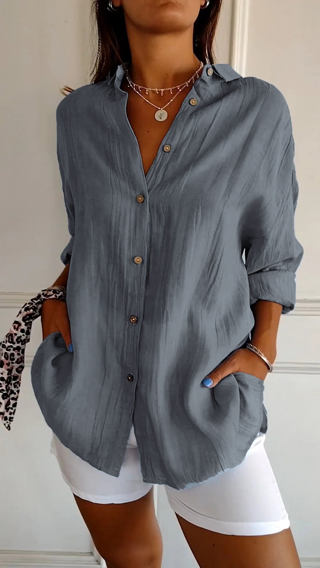 Azure casual shirt in red styled with denim shorts for a summer casual look