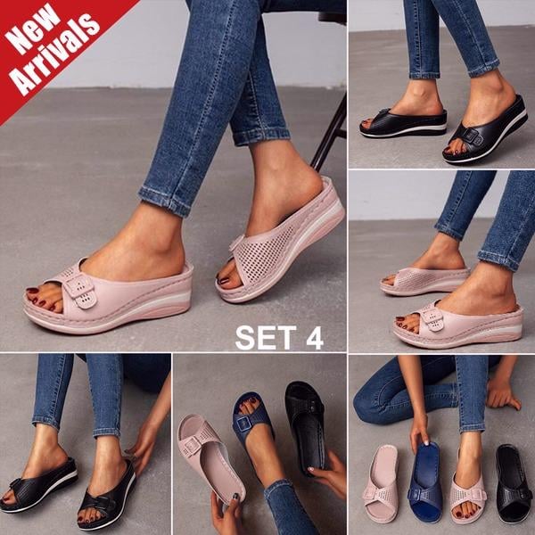 Babette orthopedic flat sandal in pink close-up of strap buckle and detailing
