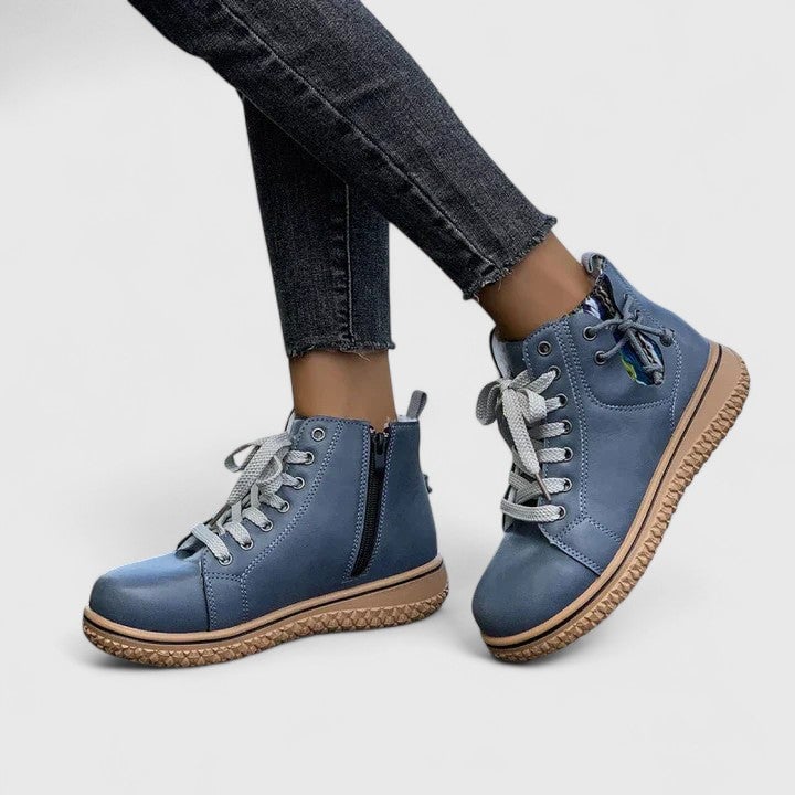 Beatrice ankle boots in brown with block heel, front view