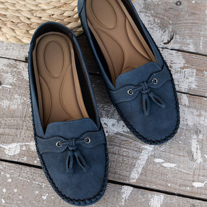 Close-up of ergonomic sole on women's soft comfort loafers
