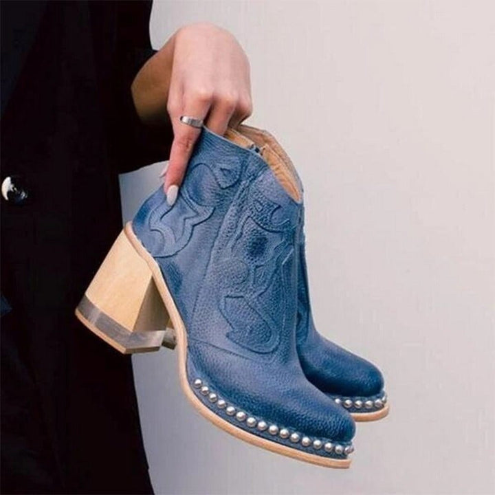 Bella western boots in Capri Blue featuring classic western stitching detail