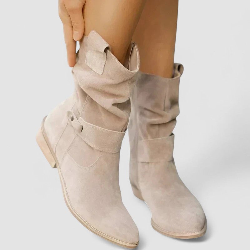 Florimay Betha orthopedic boots in all four colors: beige, brown, dark brown, and black