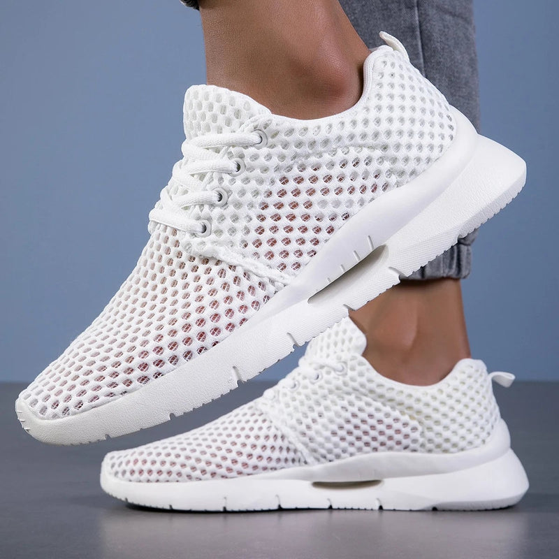 Bianca women's white mesh arch support sneaker, side profile view