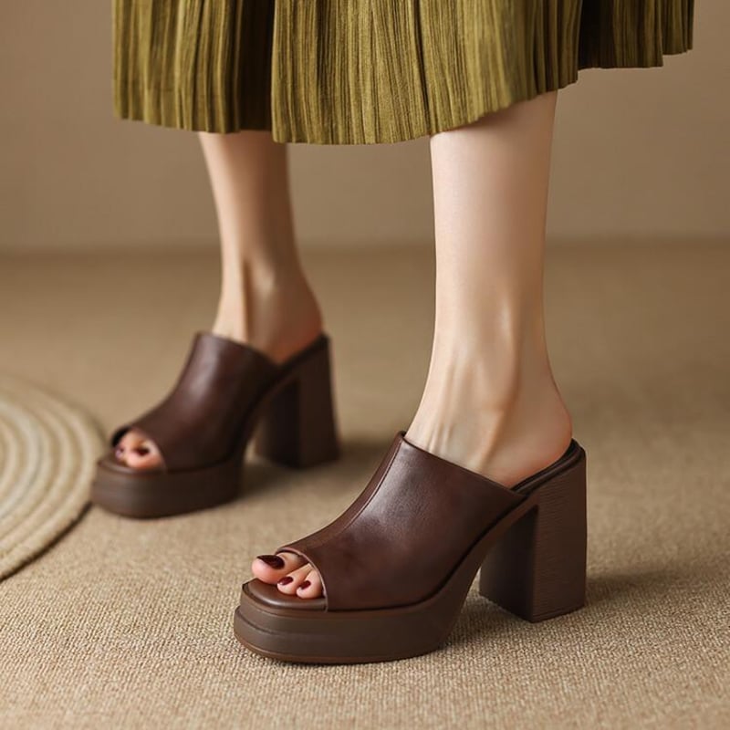Bianca women's platform flat sandals in brown, side profile showing elevated platform sole