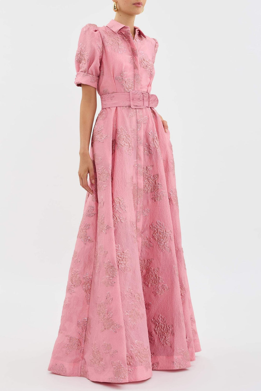 Side view of the Bianca retro high-waist dress highlighting the elongating, slimming silhouette