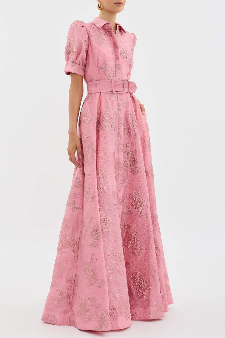 Side view of the Bianca retro high-waist dress highlighting the elongating, slimming silhouette