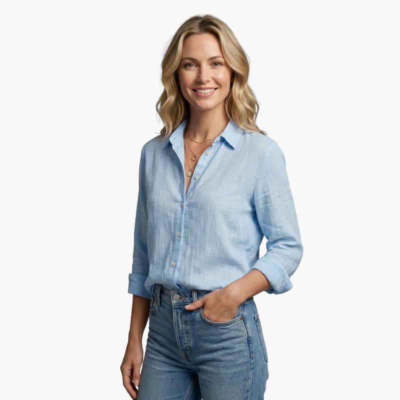 Bianca women's long sleeve button-down shirt in Light Gray, front view