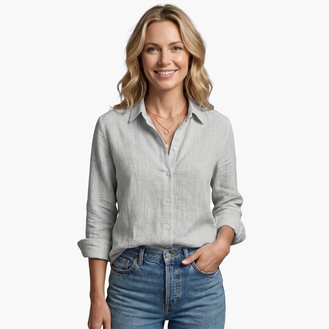Bianca women's long sleeve button-down shirt in Yellow, back view