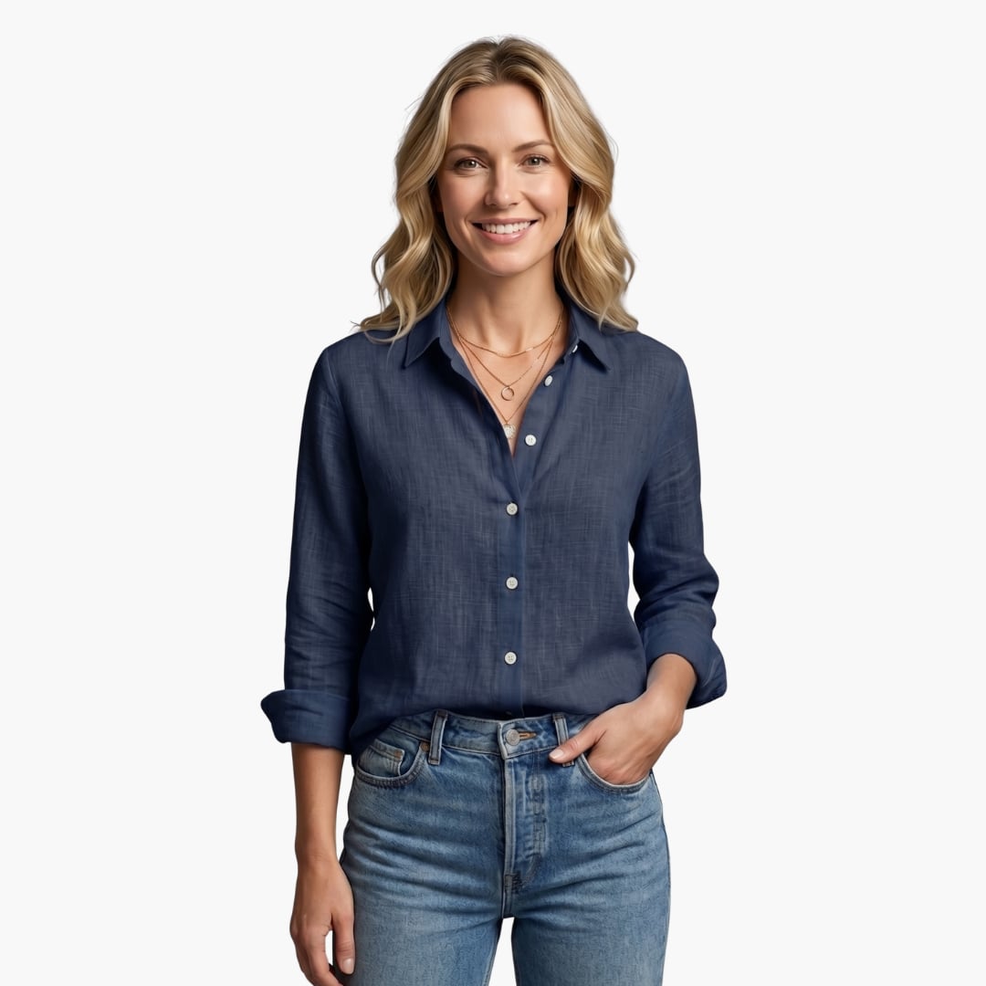 Bianca women's long sleeve button-down shirt in Pink, back view