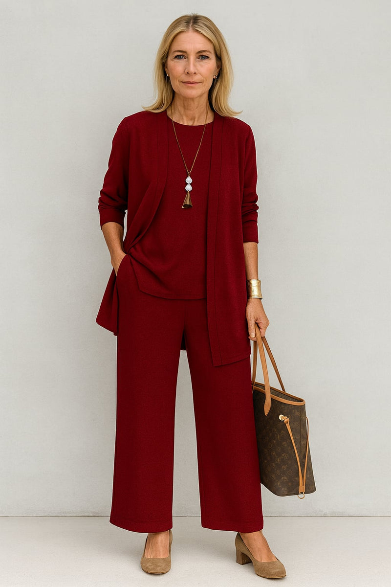 Side view of the Blair wide-leg cropped pants with front seam detail in gray