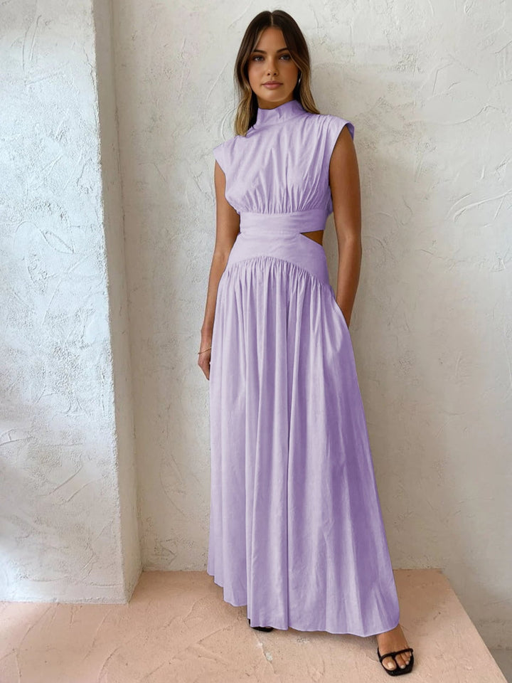 Pink cutout sleeveless maxi dress side profile view