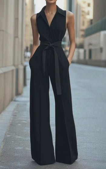 Back view of the sleeveless wide-leg jumpsuit showing the clean, tailored finish