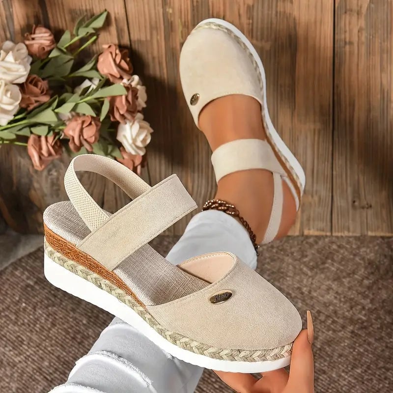 Blossom women's orthopedic platform sandal in white with adjustable straps, side view