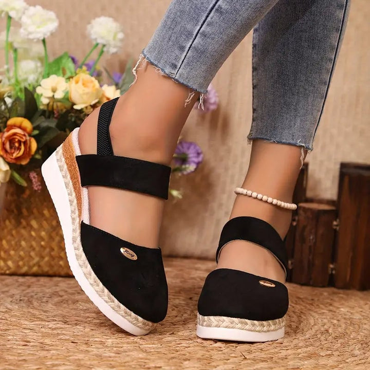 Leopard print Blossom platform sandal with adjustable ankle strap, top-down view