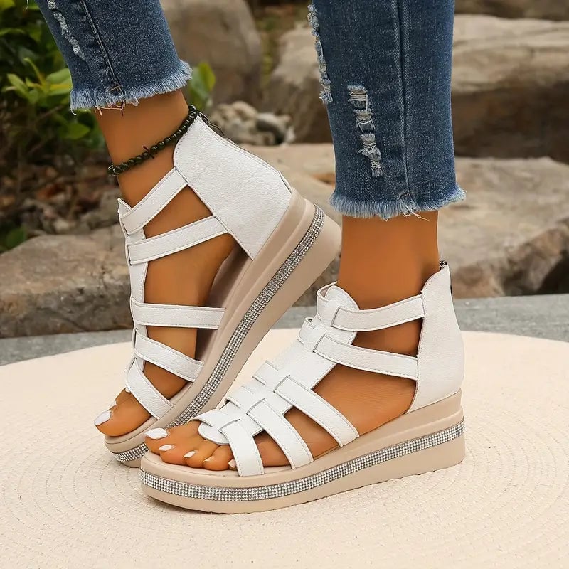 Overhead view of Blythe women's wedge sandals showing cushioned footbed