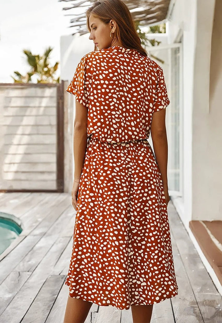 Back view of the Brenda summer dress displaying the clean lines and relaxed fit