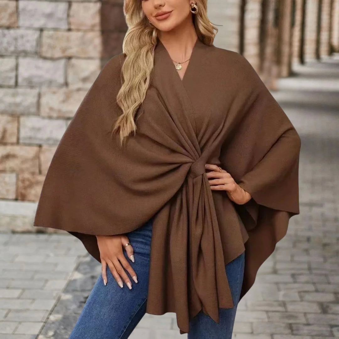 Overhead detail shot of the soft cozy fabric on a draped poncho