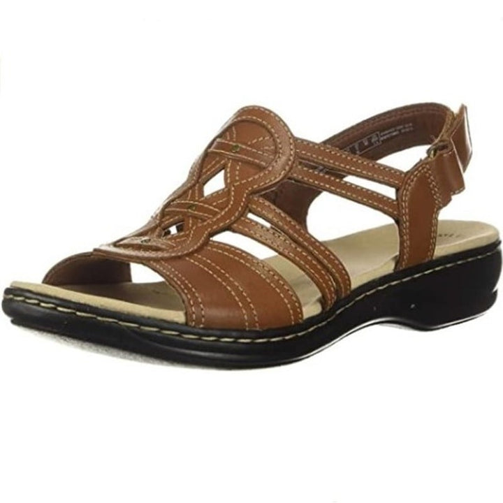 Briar women's cushioned sandals in brown with soft footbed and refined straps, front view