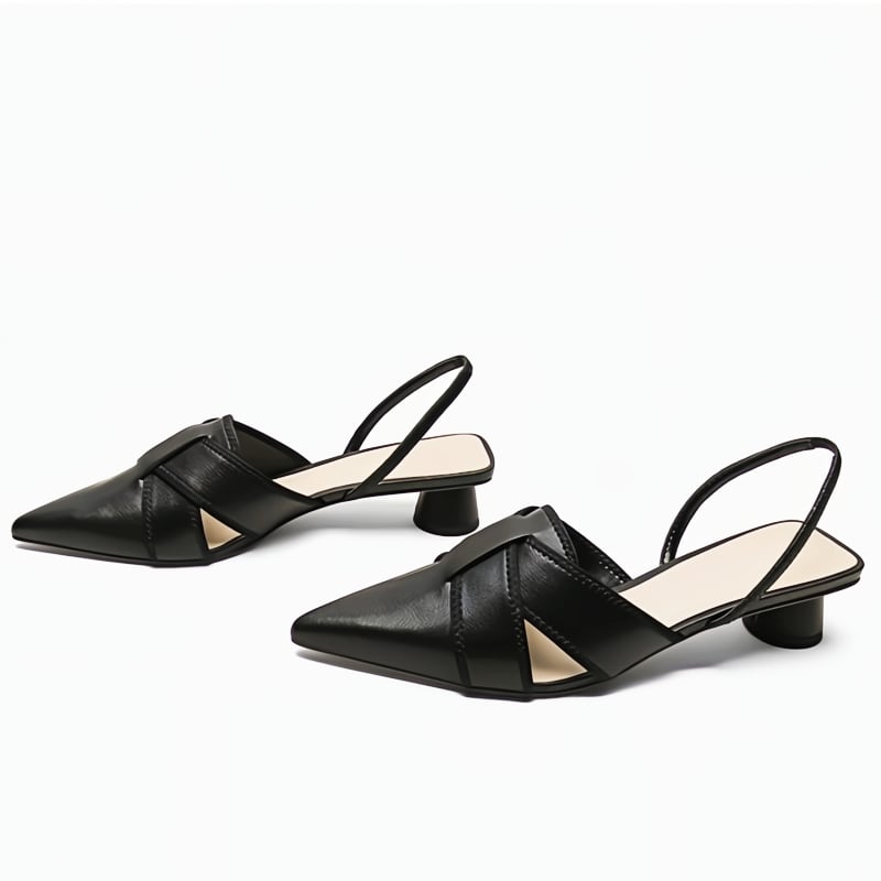 Bridgette low heel flat sandals in black, side profile showing cushioned insole and gentle heel lift