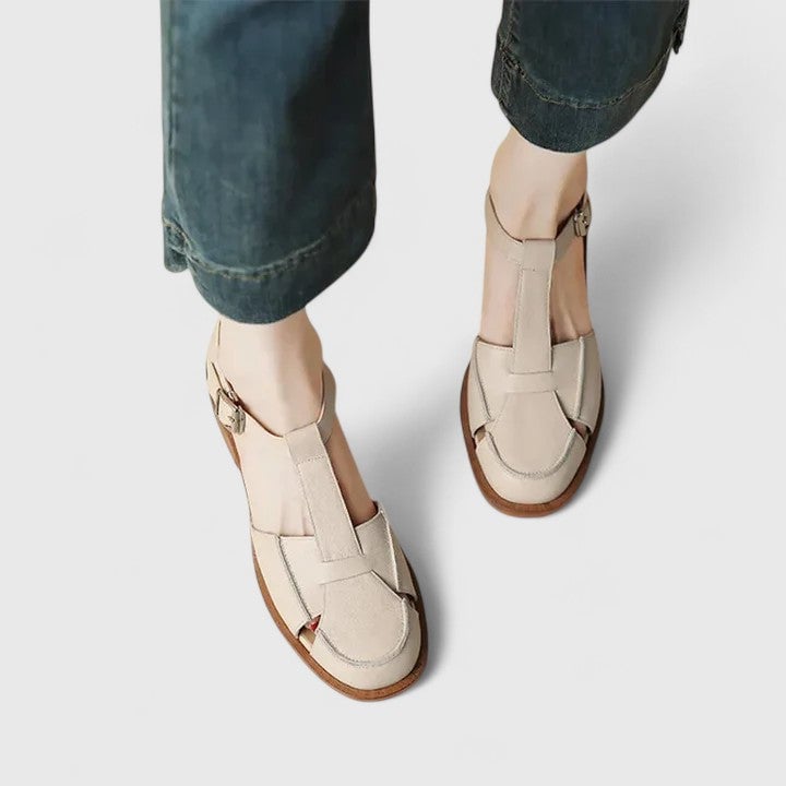 Overhead flat-lay of Brooke sandals in all three colors: beige, brown, and khaki