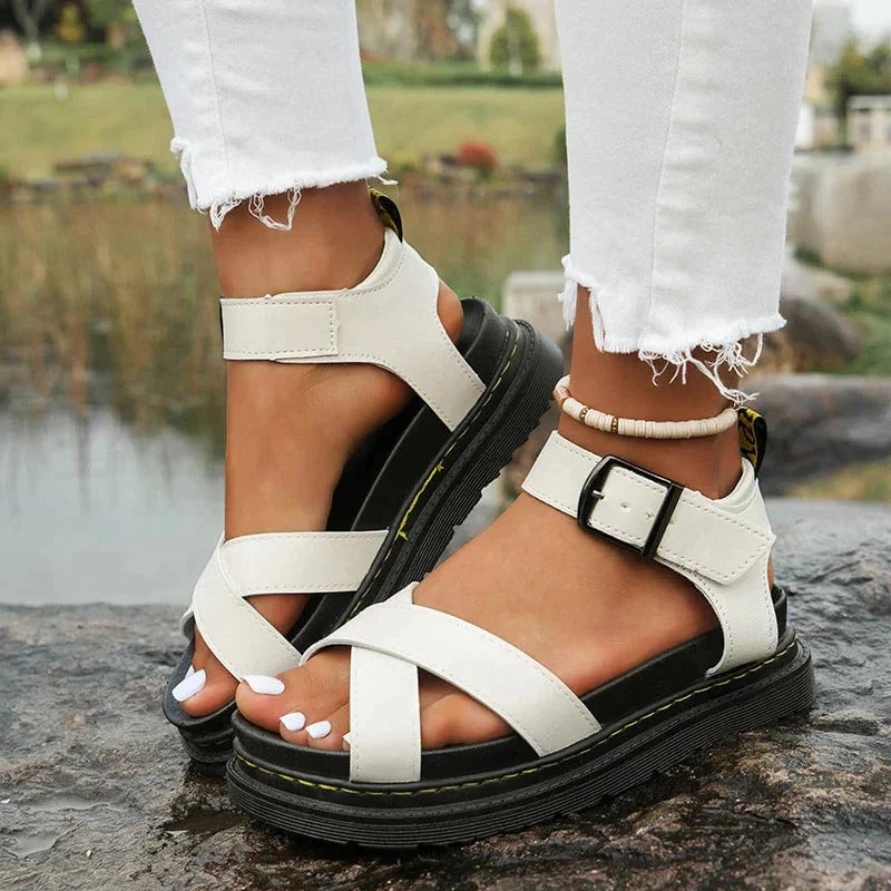 Brooke women's platform sandal in burgundy with ridged lug sole, styled on a flat surface