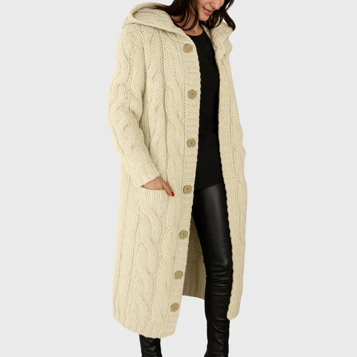 Back view of the Cadence elegant cozy coat showing its clean structured lines