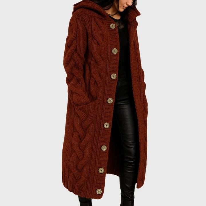 Cadence elegant coat styled with jeans and boots for a chic casual weekend look