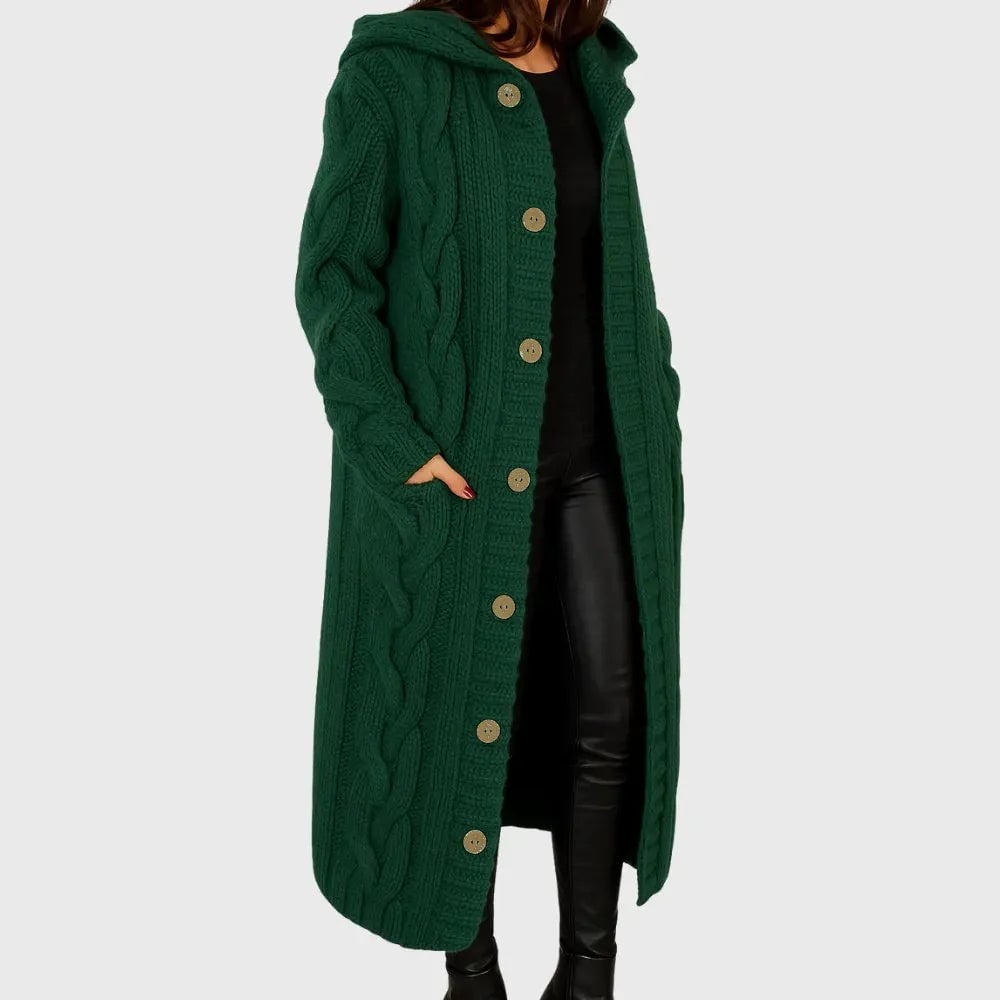 Model wearing the Cadence elegant cozy coat in grey, demonstrating its versatile and timeless style