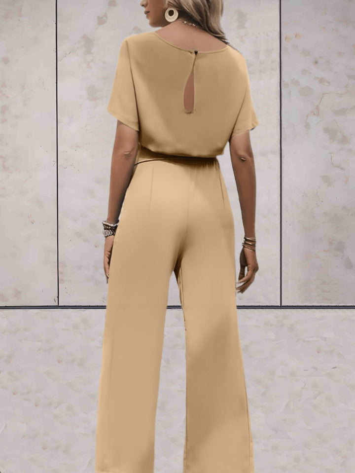 Back view of the Cali two-piece set in black showing the relaxed top and wide-leg pant drape
