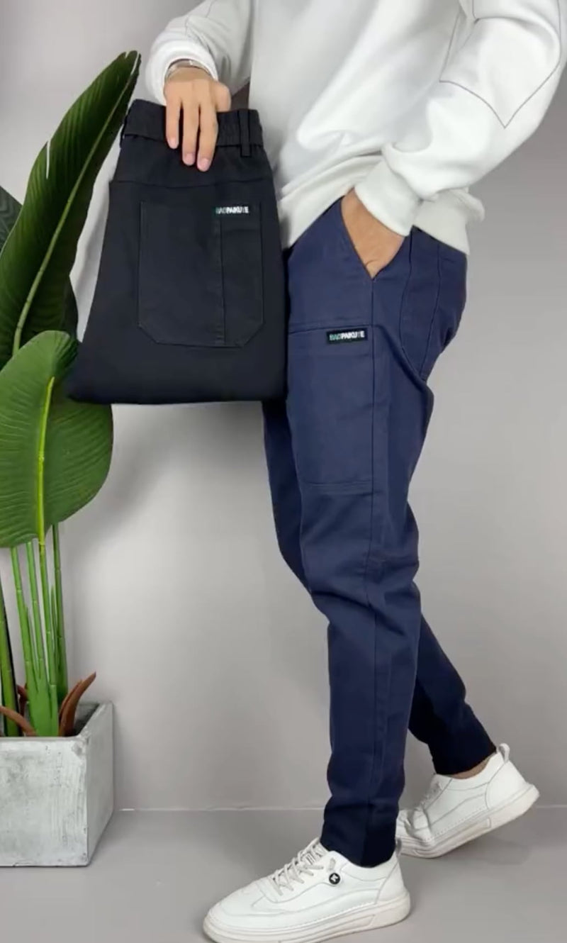Woman wearing stretch cargo pants styled with a casual top and sneakers