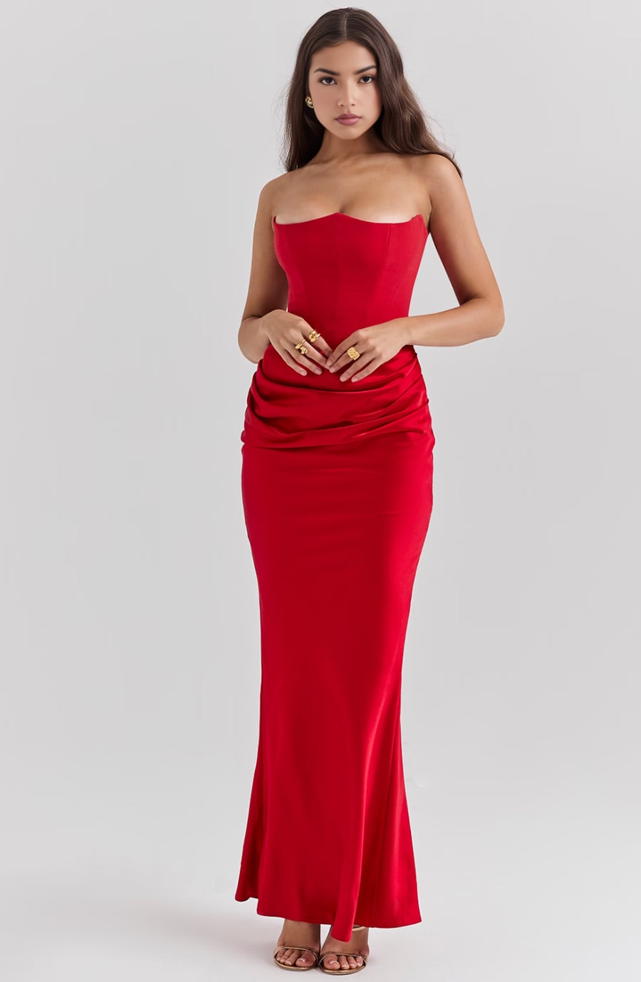 Back view of the Camellia strapless dress in Brown
