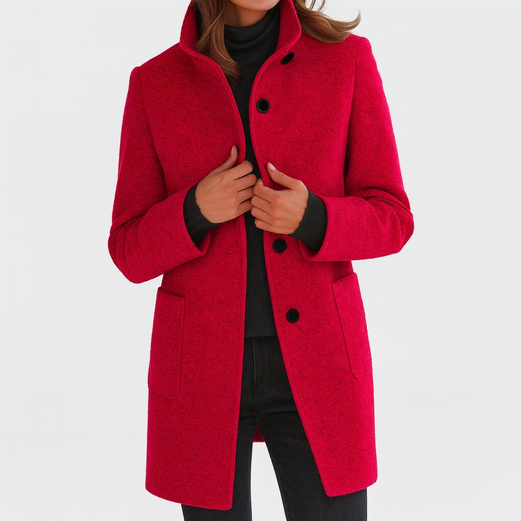 Woman in the Camila coat paired with trousers for a smart workwear look
