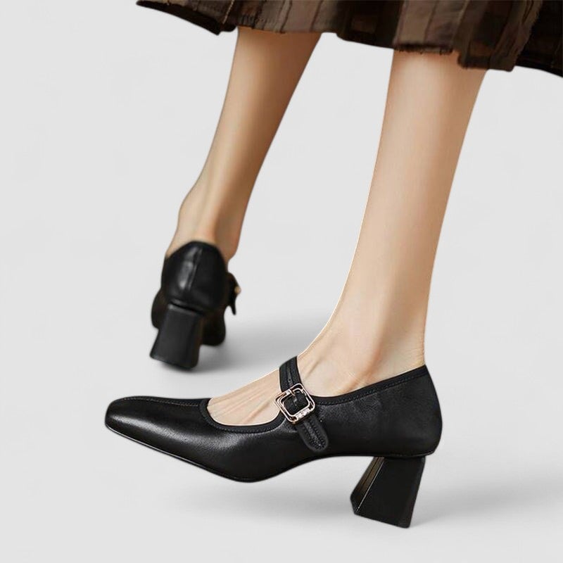 Close-up of the cushioned insole and arch support in the Cara Mary Jane shoe