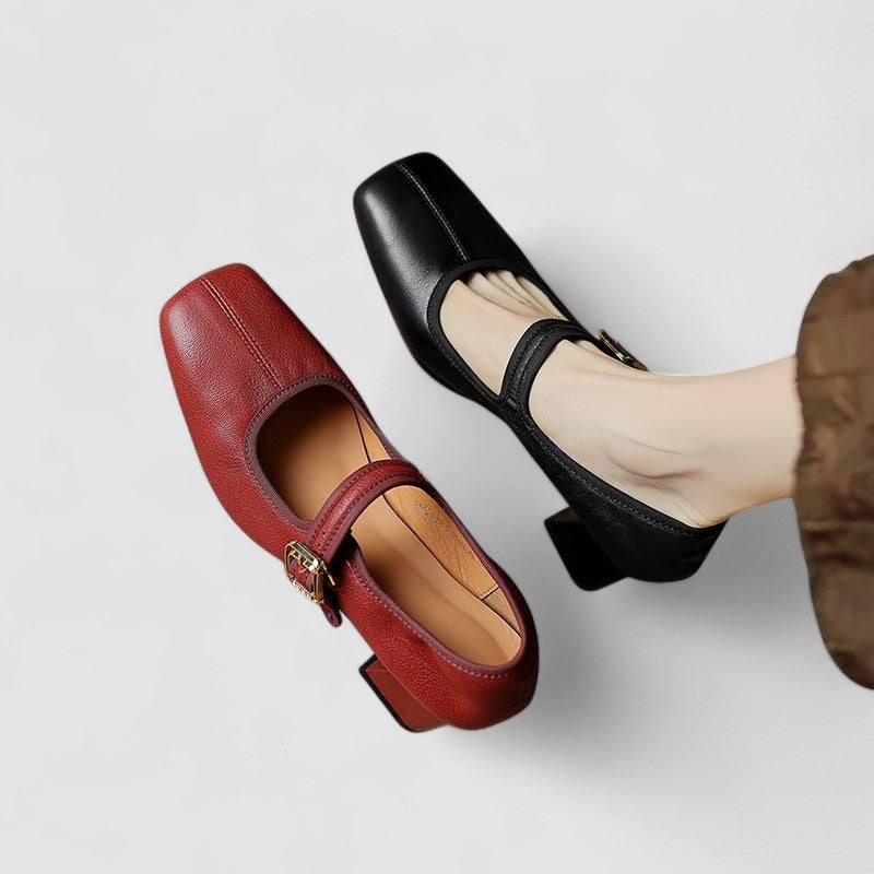 Cara Mary Jane shoes in black styled with a floral midi dress