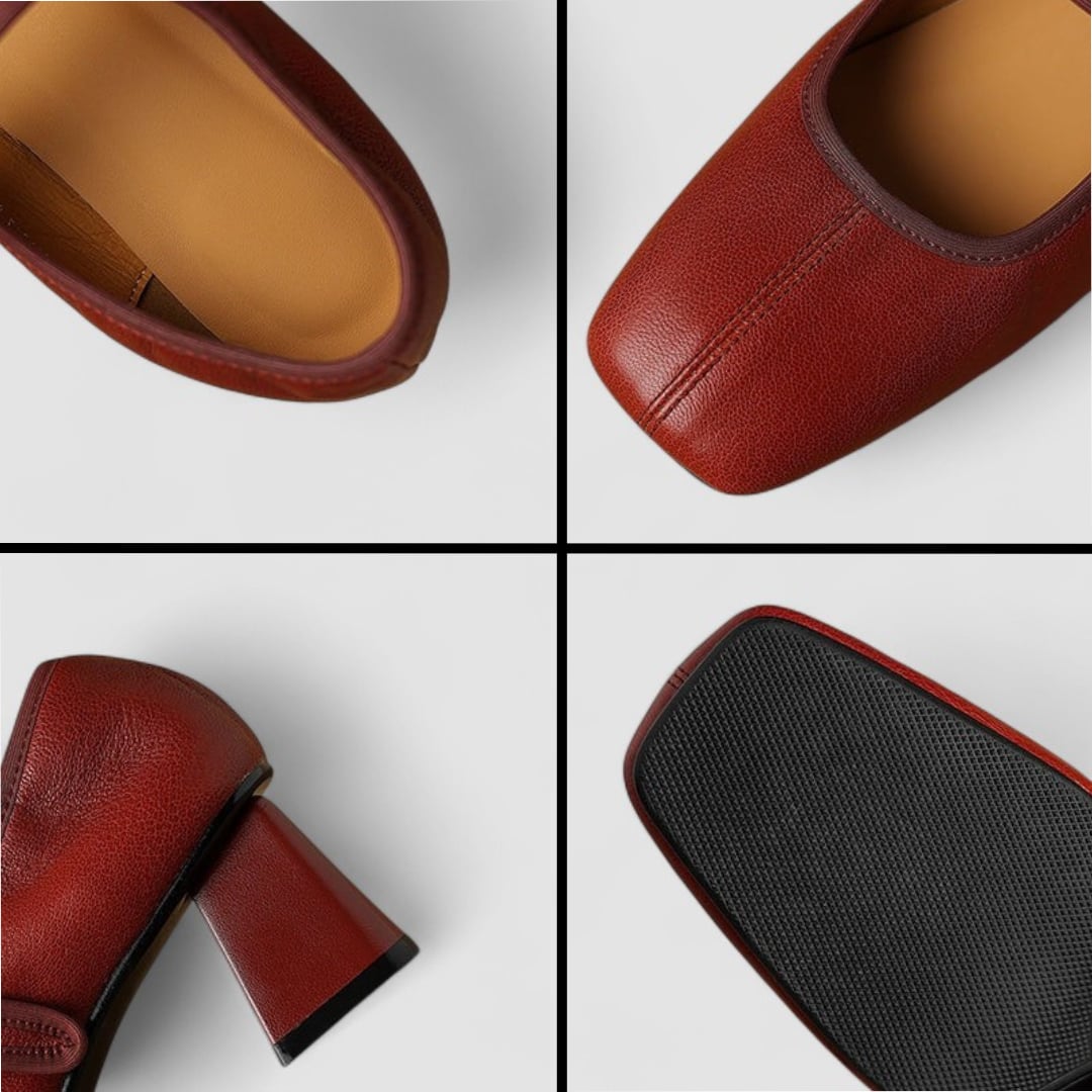 Cara orthopedic Mary Jane shoes in black and red color options side by side