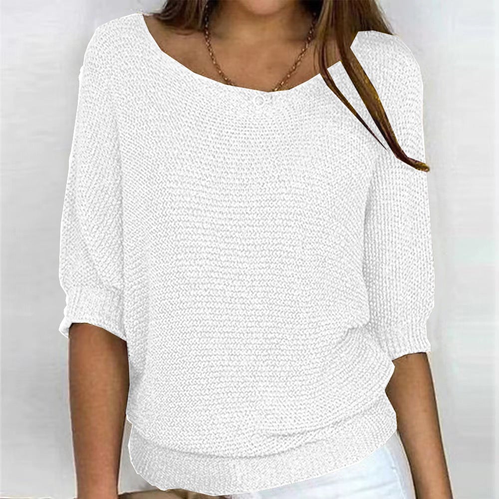 Close-up of neckline and shoulder area of the Carla comfort sweater