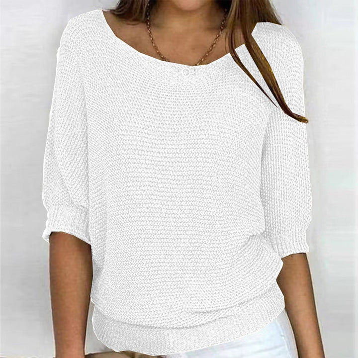 Close-up of neckline and shoulder area of the Carla comfort sweater