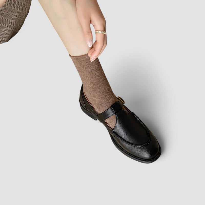 Close-up of Florimay Carla Mary Jane shoe sole showing orthopedic cushioned footbed