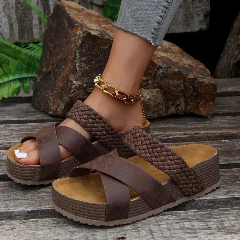 Carmen women's orthopedic cushioned sandals in brown with contoured footbed and adjustable straps