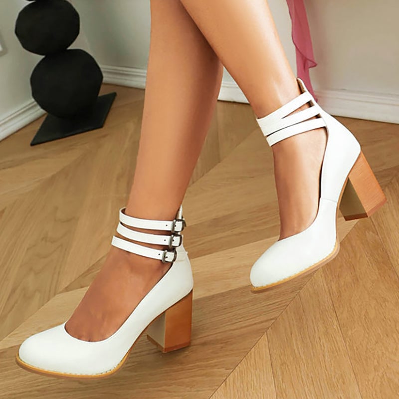 Casilda white ankle strap sandal close-up showing smooth upper finish