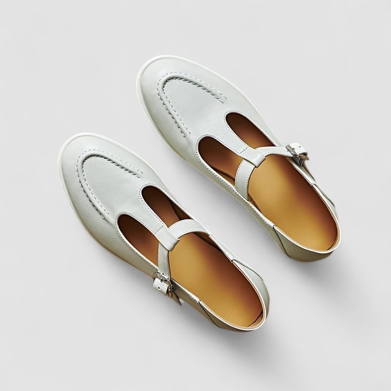 Close-up of the Cassandra low heel shoe highlighting the sleek toe and heel construction
