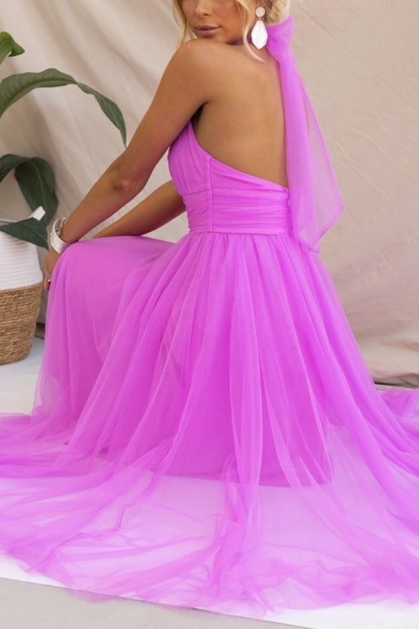 Side profile of the Catalina tulle dress in off-white showing graceful skirt movement