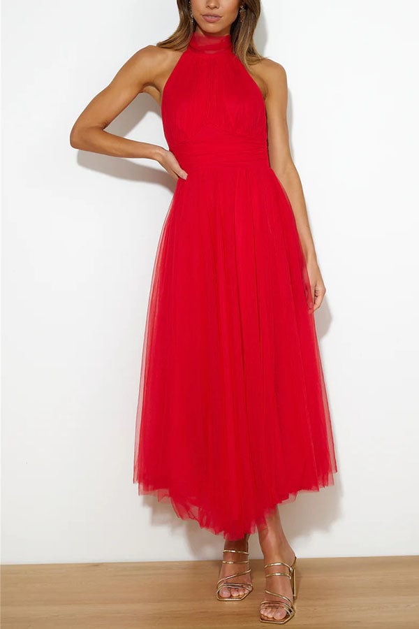 Front view of the Catalina women's tulle dress in light blue with airy layered skirt