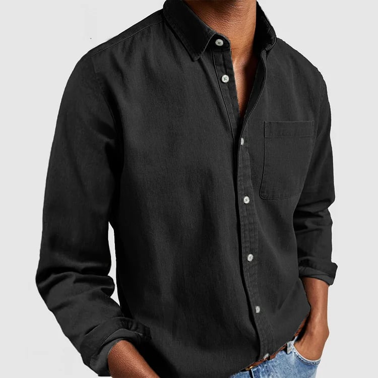 Military shirt in black, full-length front view