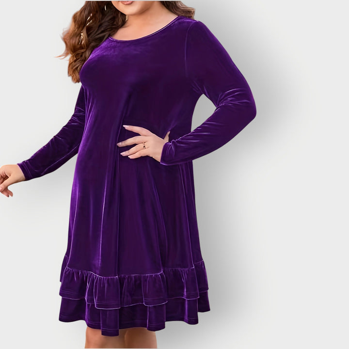 Side profile of the Celeste Classic Midi Dress showing the smooth, lightweight fabric and graceful drape